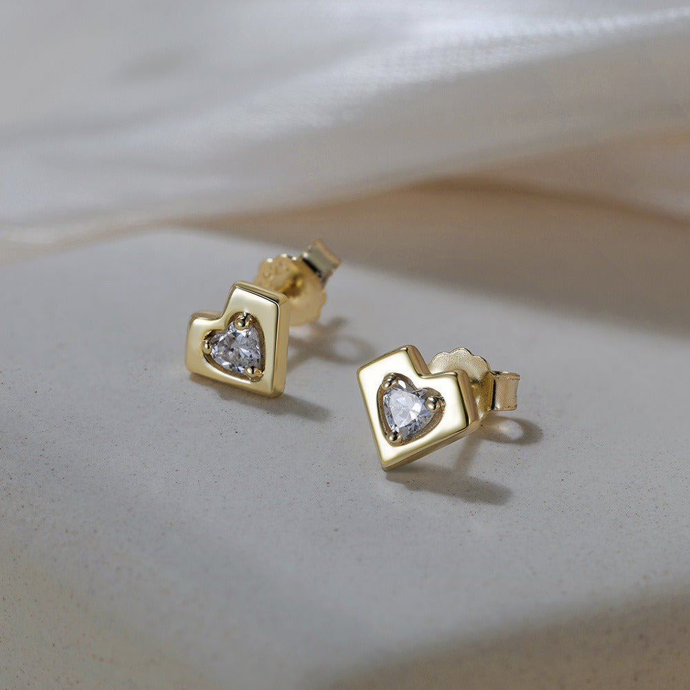 925 Sterling Silver Heart Stud Earrings for Women | CZ Inlaid Minimalist Love Jewelry, Gold & Platinum Plated Handmade Gift by Kemstone A4-APE139
