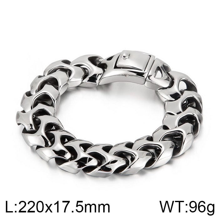 Kemstone Bold Punk Titanium Steel Square Buckle Dragon Bone Chain Bracelet Handmade 22CM KB112527-BD