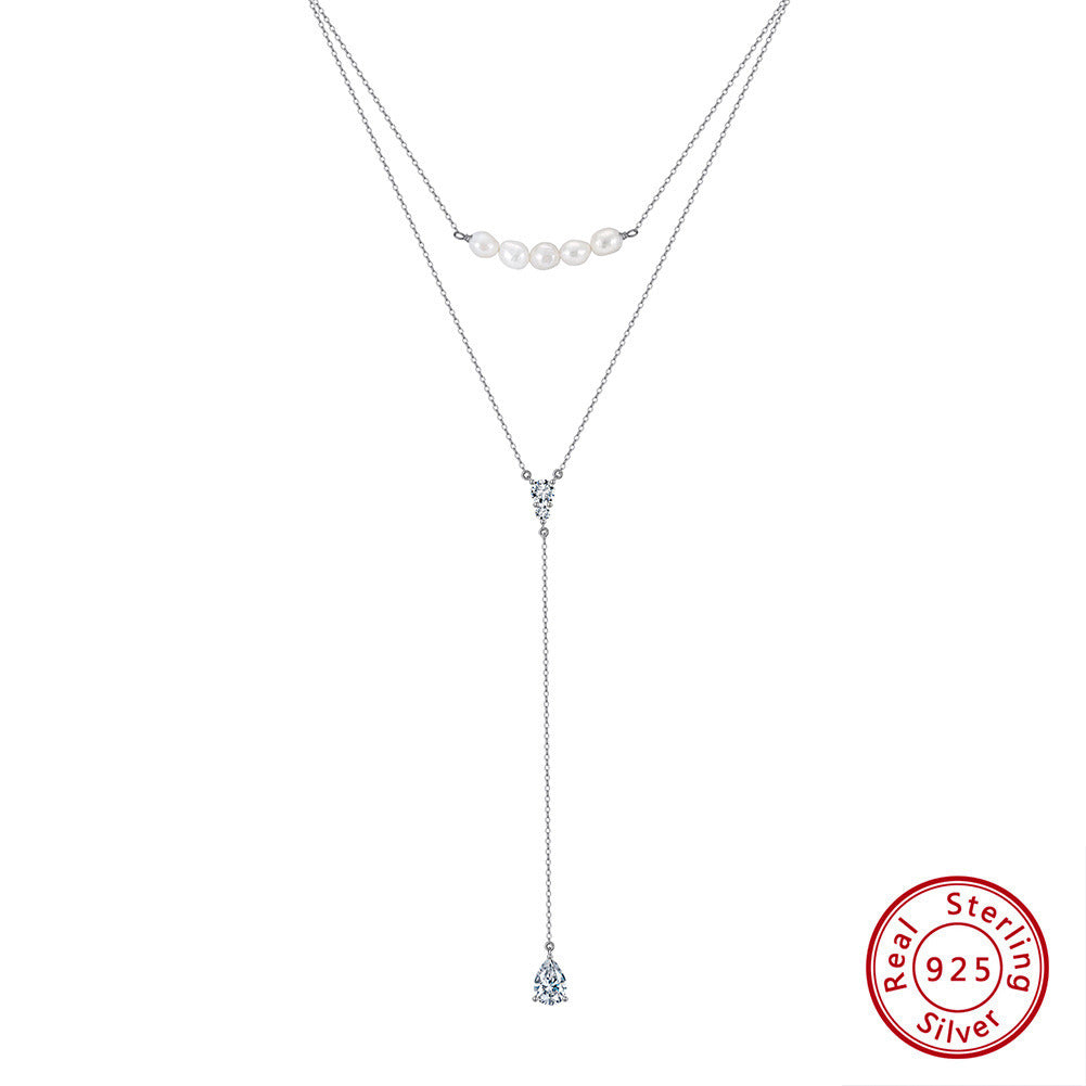 Kemstone Layered Y Lariat Necklace for Women – 925 Sterling Silver, Pearl & Cubic Zirconia, Adjustable Gold/Silver Chain A4-BQN13