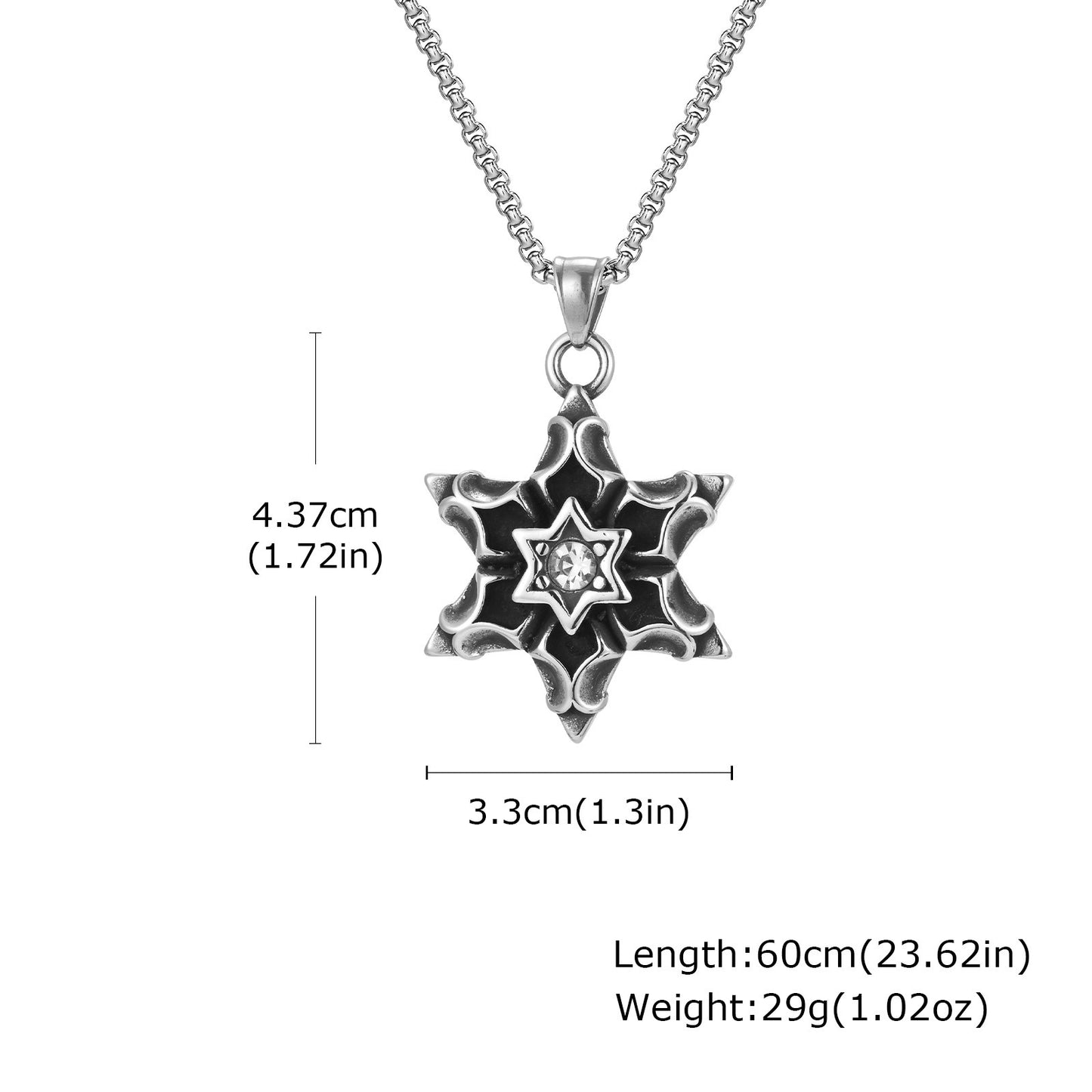 Kemstone Men’s Stainless Steel Hexagram Pendant Necklace – Gothic Biker Star Jewelry PN-2154