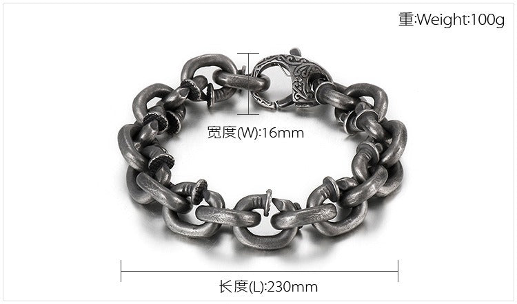 Kemstone Nail Cuff Chain Bracelet – Stainless Steel Punk Men’s Jewelry Vintage Rustic Finish KB126373