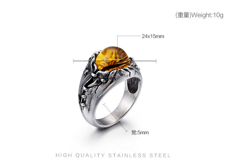 Kemstone Men’s Cat’s Eye Titanium Steel Ring – Vintage Strength & Subtle Brilliance KR44704-BD