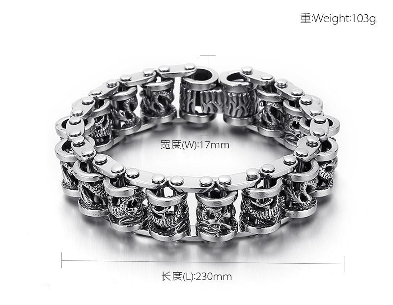 Kemstone Vintage Dragon Bike Chain Cuff – Stainless Steel Men’s Bracelet, Handcrafted Rustic KB83923-BD