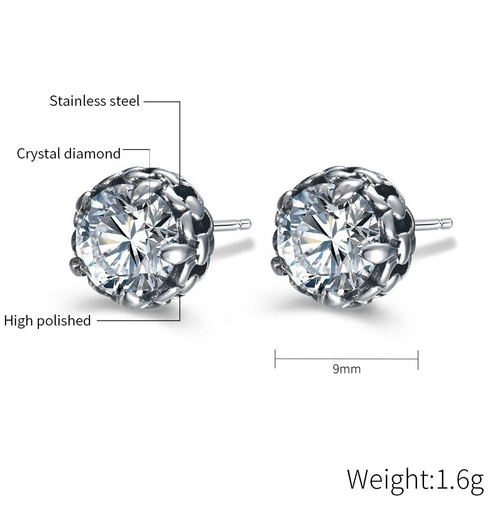 Kemstone Stainless Steel Cubic Zirconia Studs for Men & Women Round Stone Earrings K-E035