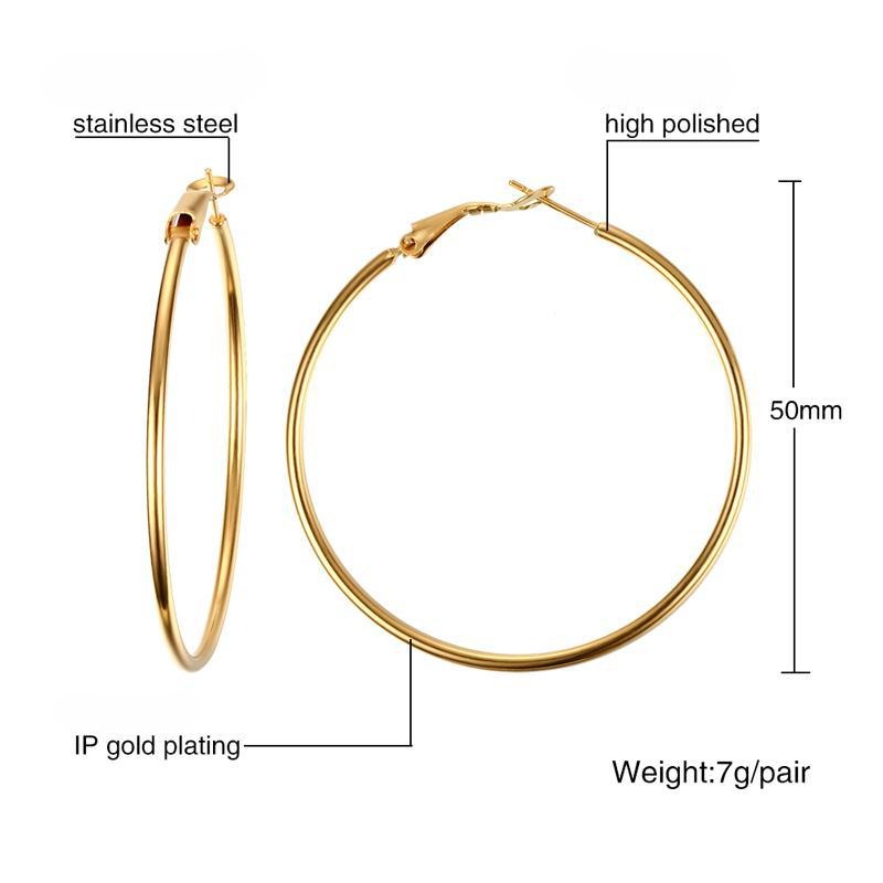 Stainless Steel Large Hoop Earrings for Women – Gold & Silver Minimalist Circle Hoops EH-180