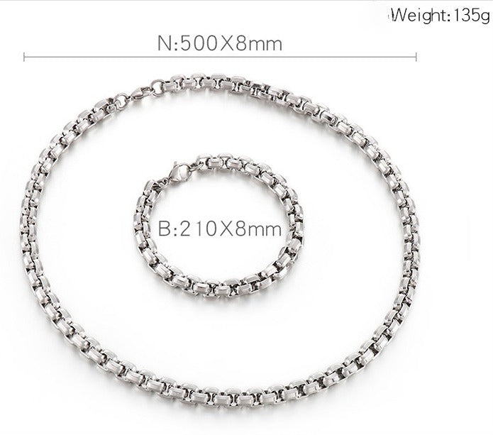 Kemstone Square Bead Chain Necklace – Textured Titanium Steel Jewelry for Men | Gothic Urban Streetwear KS139200-Z