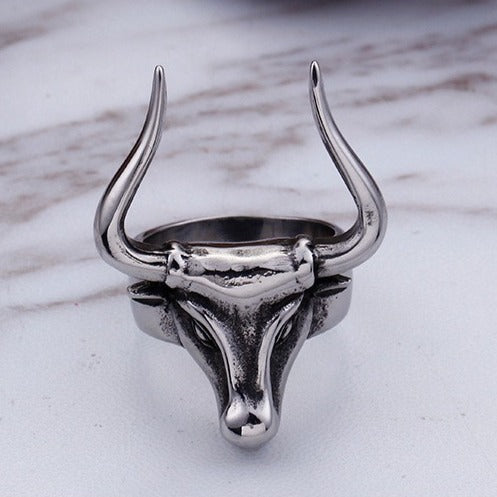 Kemstone Titanium Steel Ox Head Ring for Men – Zodiac Bull Punk Style KR45961-K