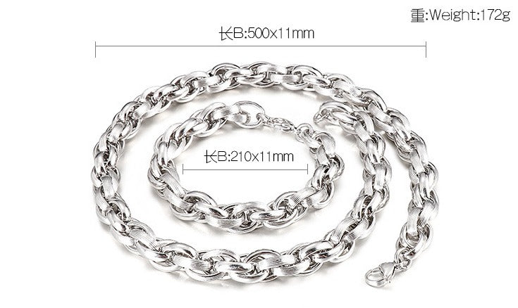 Kemstone Dual-Clasp O-Chain Set – Textured Stainless Steel Necklace & Bracelet for Men KB80794-Z