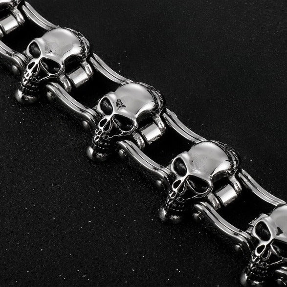 Kemstone Men’s Titanium Steel Skull Chain Bracelet – Gothic Biker Jewelry KB40290