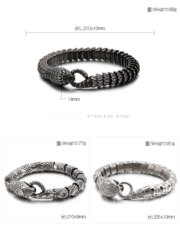Gothic Snake Scale Chain Bracelet & Necklace – Vintage Titanium Steel Serpent Jewelry for Men KB126122