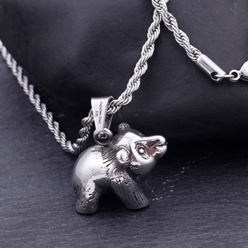 Kemstone Men’s Titanium Steel Bear Necklace – Vintage Animal Totem Pendant KP76851-BD
