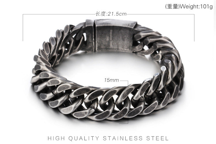 Kemstone Men’s Polished Cuban Chain Bracelet – 12mm/15mm Stainless Steel Urban Biker KB56160-D