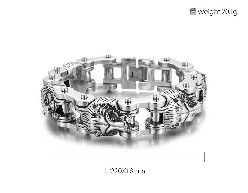 Kemstone Bold Lion Head Titanium Steel Motorcycle Chain Bracelet for Men KB153352