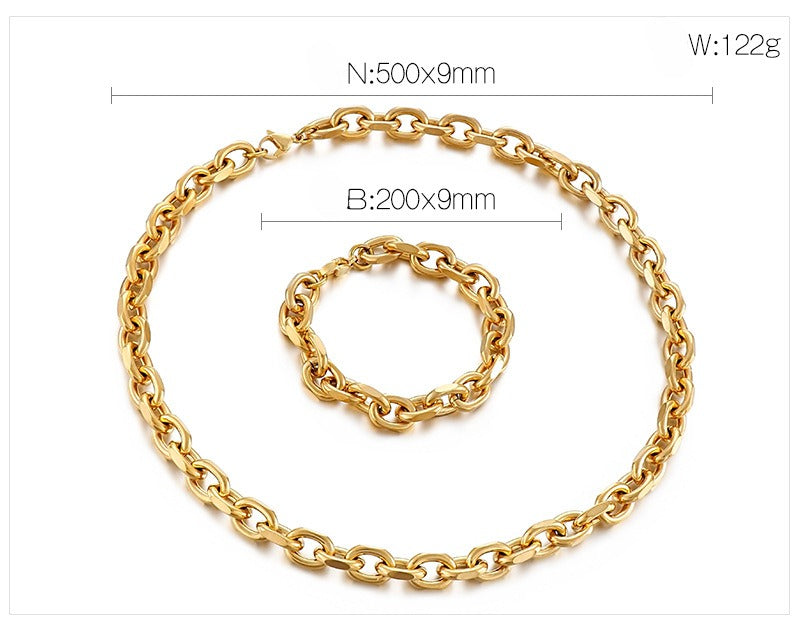 Kemstone Matte Stainless Steel O-Link Chain Set – Gothic Rock Choker & Bracelet for Men’s Urban Streetwear KS138454-Z