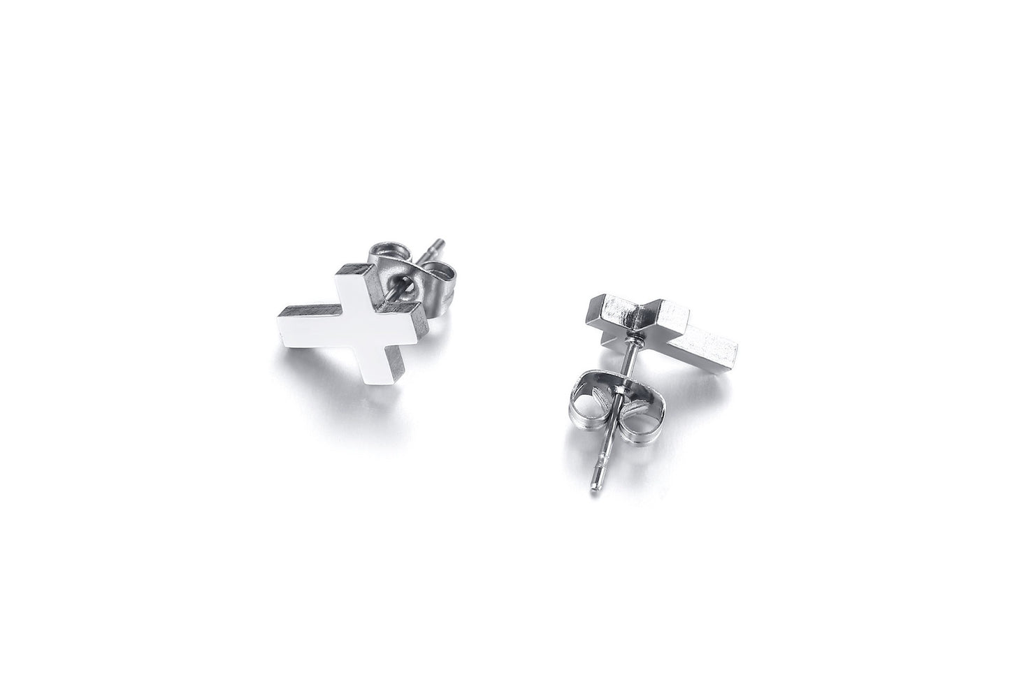 Kemstone Stainless Steel Cross Stud Earrings – Gold/Silver/Black, Gothic Minimalist Faith Jewelry ES-214