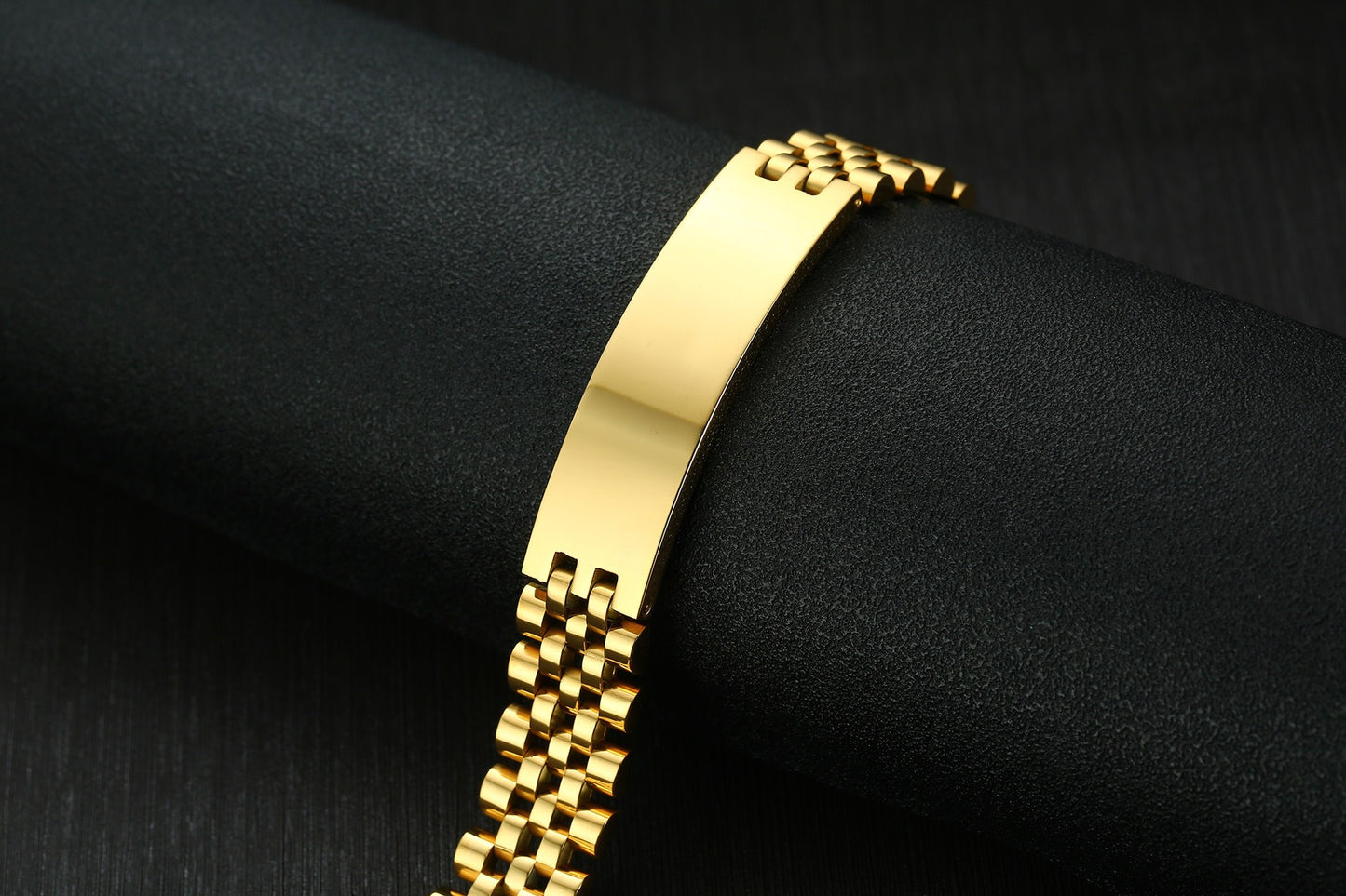 Kemstone Stainless Steel ID Bracelet – Heavy Chain 21.5cm, Gold/Silver/Black, High Polish Engraving Plate BR-697