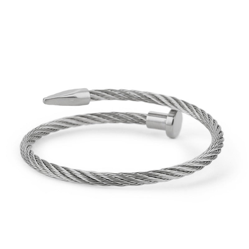 Kemstone Men’s Nail Cable Cuff Bracelet – Stainless Steel Industrial Punk Wristband KB110358-K