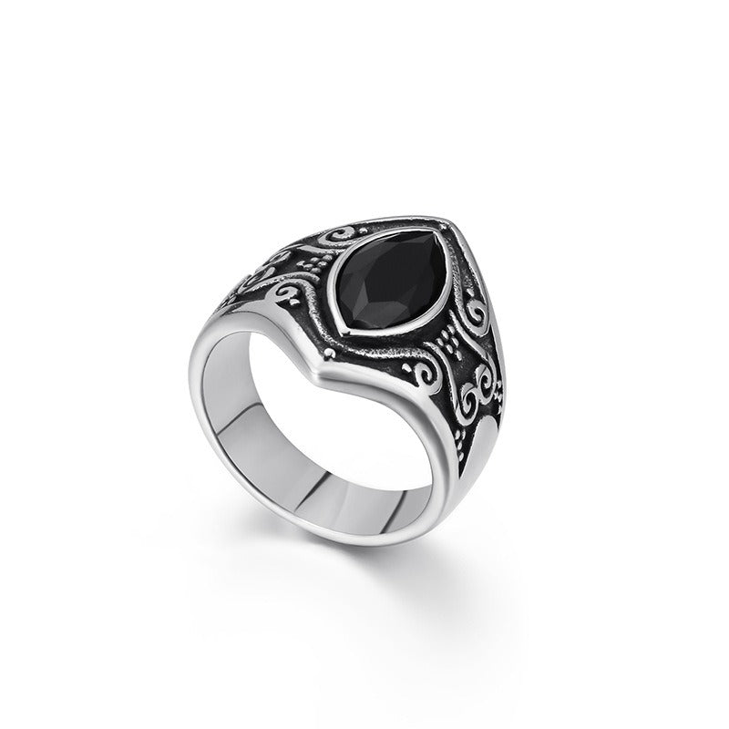 Kemstone Gothic Stainless Steel Signet Ring – Ornate Crystal Inlay Red Black White KR82457