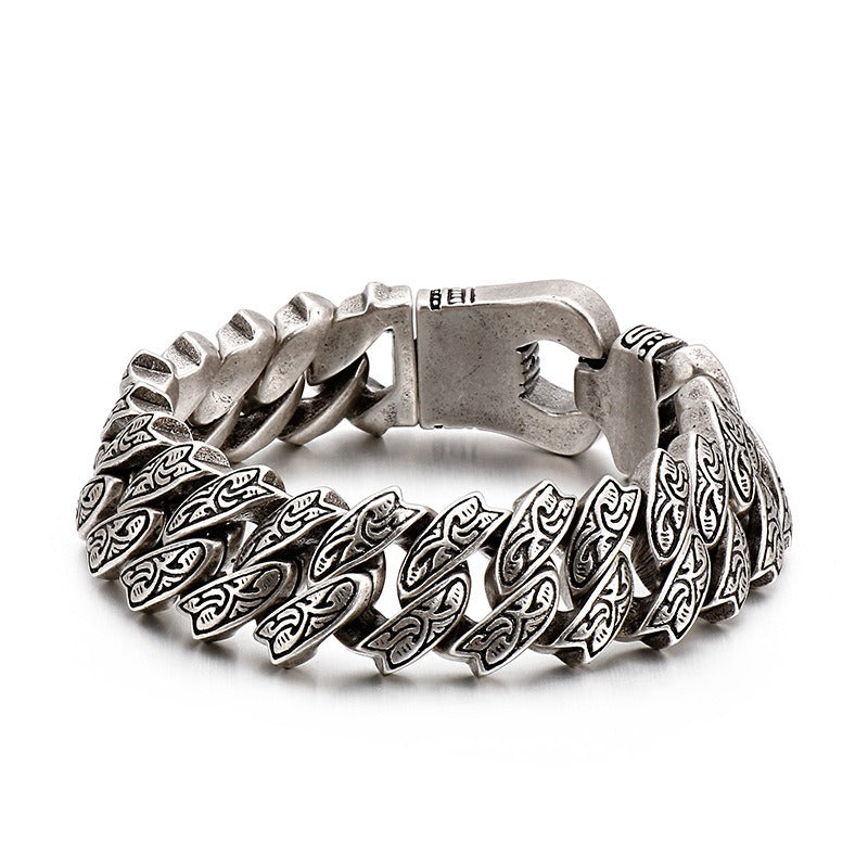 Kemstone Nordic Patterned Curb Chain Bracelet – Heavy 316L Stainless Steel Men’s Gothic Jewelry KB128122