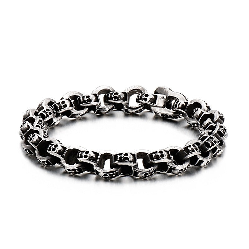 Kemstone Skull Chain Bracelet – Stainless & Titanium Steel Biker Jewelry for Men | Gothic Punk Street Style KB120968-BDJX
