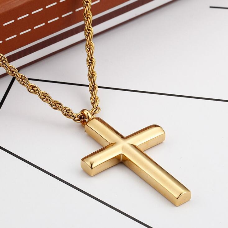 Kemstone Classic Titanium Steel Cross Necklace – Polished Pendant for Couples KP55901-BD
