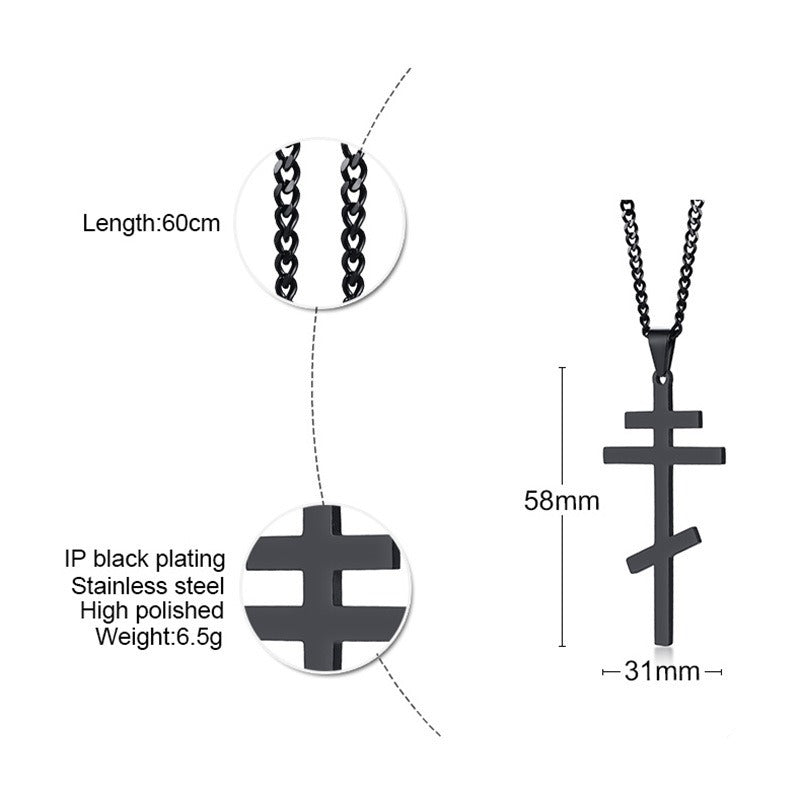 Men's Stainless Steel Orthodox Cross Necklace – Bold Double Bar Gothic Pendant PN-831