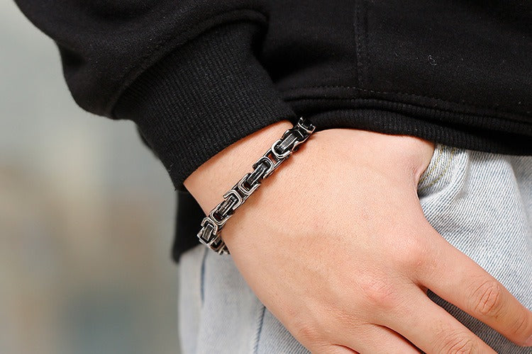 Kemstone Viking Emperor Chain Bracelet – Vintage Stainless Steel Armor-Link Design for Men KB130684-Z