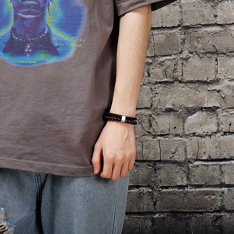 Bracciale da uomo in acciaio inossidabile Kemstone con croce in pelle e pietra turchese KB136651
