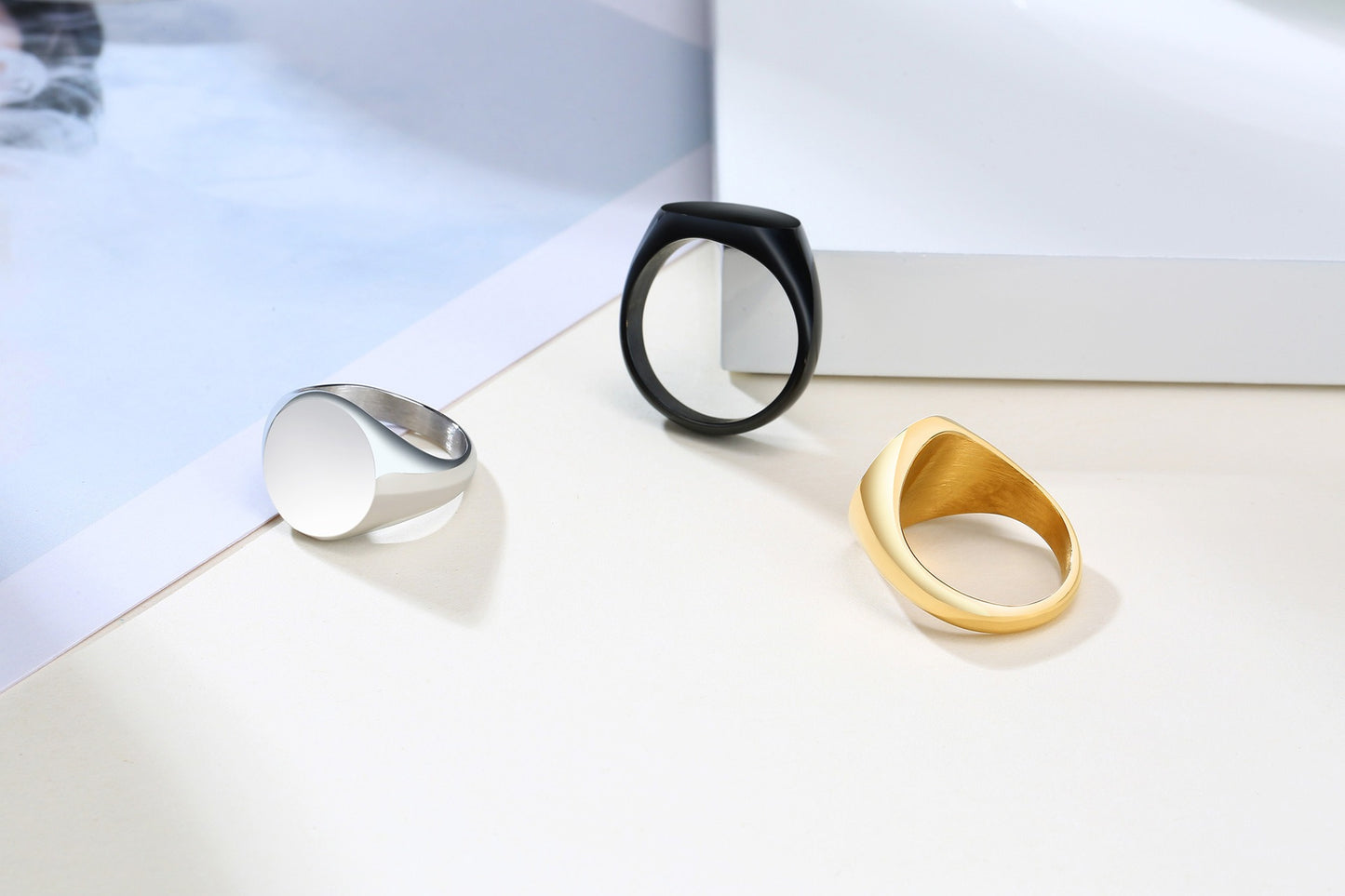 Anillo de acero inoxidable Kemstone con banda ancha - Joyería geométrica minimalista para parejas RC-448