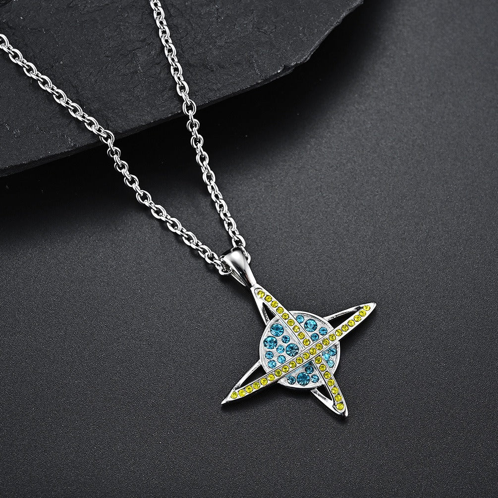 Kemstone Planet Cross Pendant Necklace for Men & Women – Stainless Steel Crystal Design 60cm Chain K-PT266