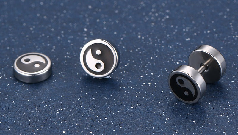 Kemstone Men’s Titanium Steel Punk Taiji Bagua Stud Earrings ES-091