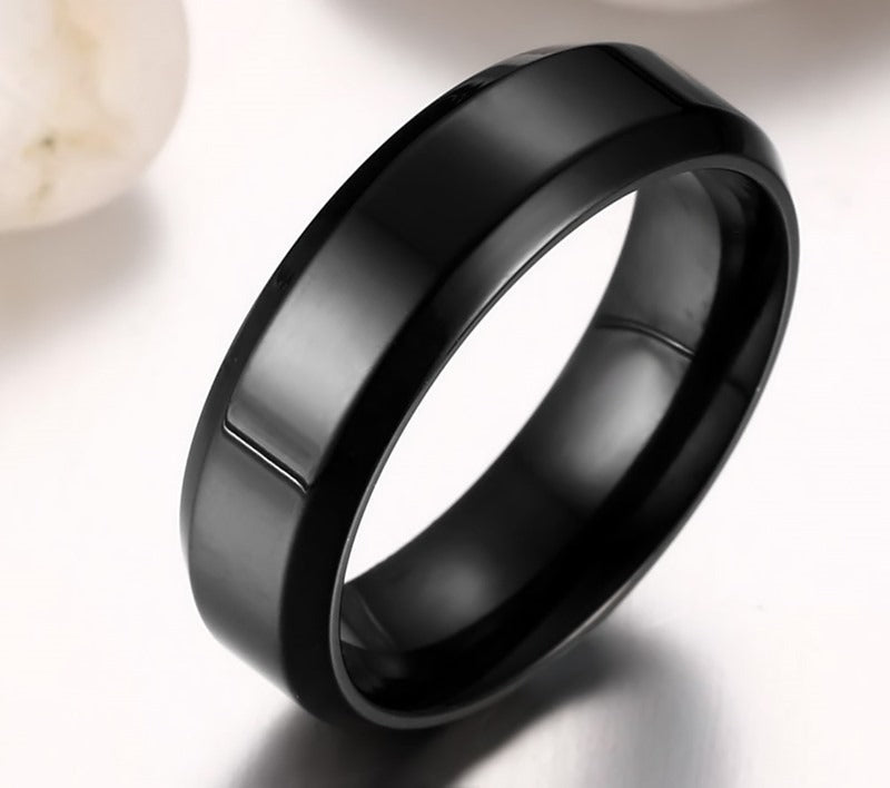 Kemstone Minimalist Power Band – 6mm Stainless Steel Black Ring | Gothic Street Style R-143