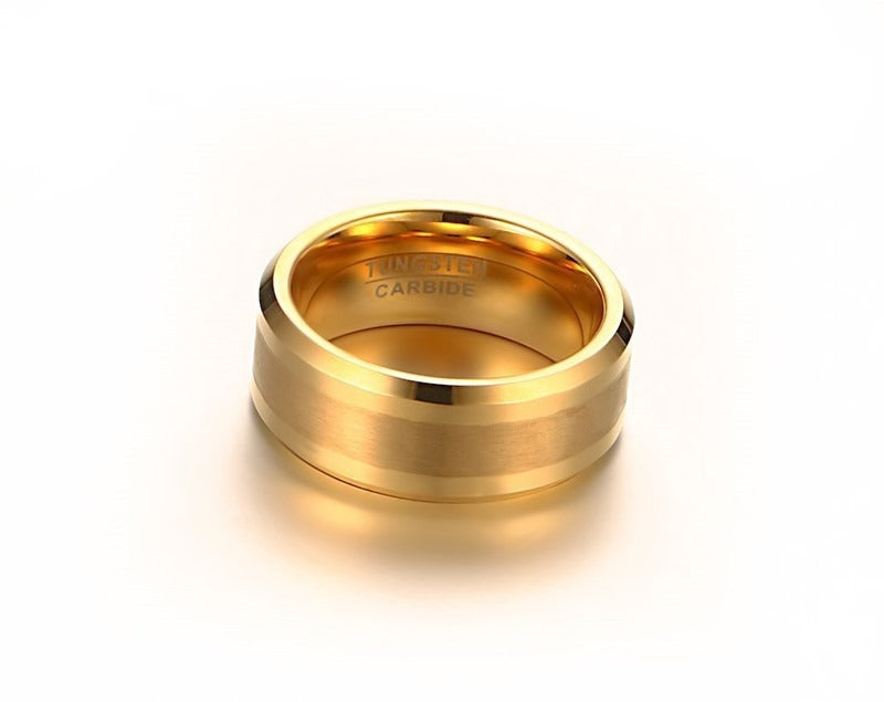 8mm Brushed Gold Tungsten Ring for Men | Heavy Duty IP Plating TCR-040