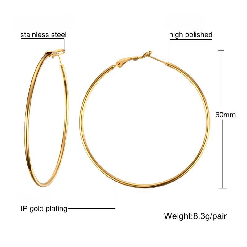 Stainless Steel Large Hoop Earrings for Women – Gold & Silver Minimalist Circle Hoops EH-180