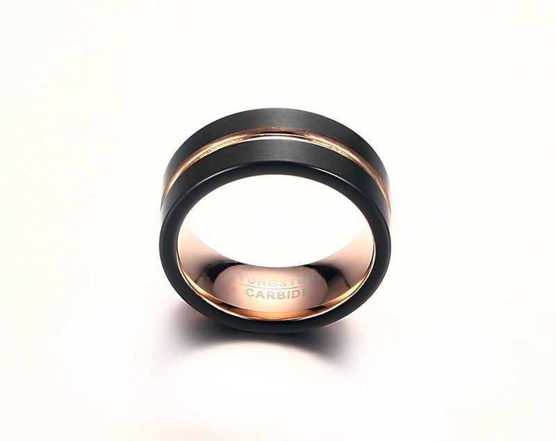 Men’s Tungsten Carbide Ring – Black Groove Design | Heavyweight Gothic Street Style TCR-038
