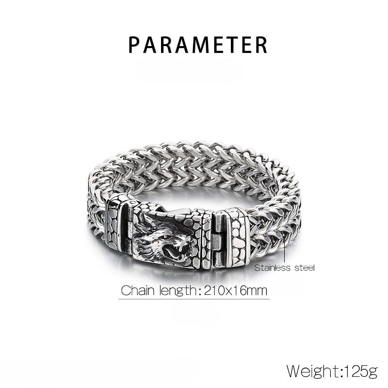 Bracciale in acciaio inossidabile con testa di lupo - Catena punk norrena da 16 mm | Chiusura gotica resistente KB184384