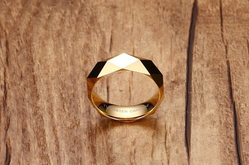 Kemstone 6MM Faceted Tungsten Steel Ring β Geometric Edge Durable Design TCR-033