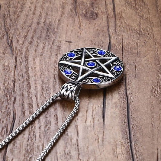 Kemstone Titanium Steel Pentagram Necklace for Men – Blue CZ Gothic Pendant PN-567