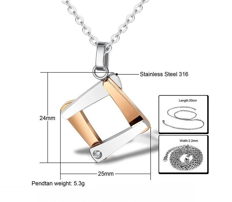 Kemstone Open Square Necklace for Men & Women Titanium Steel Two-Tone TN0052