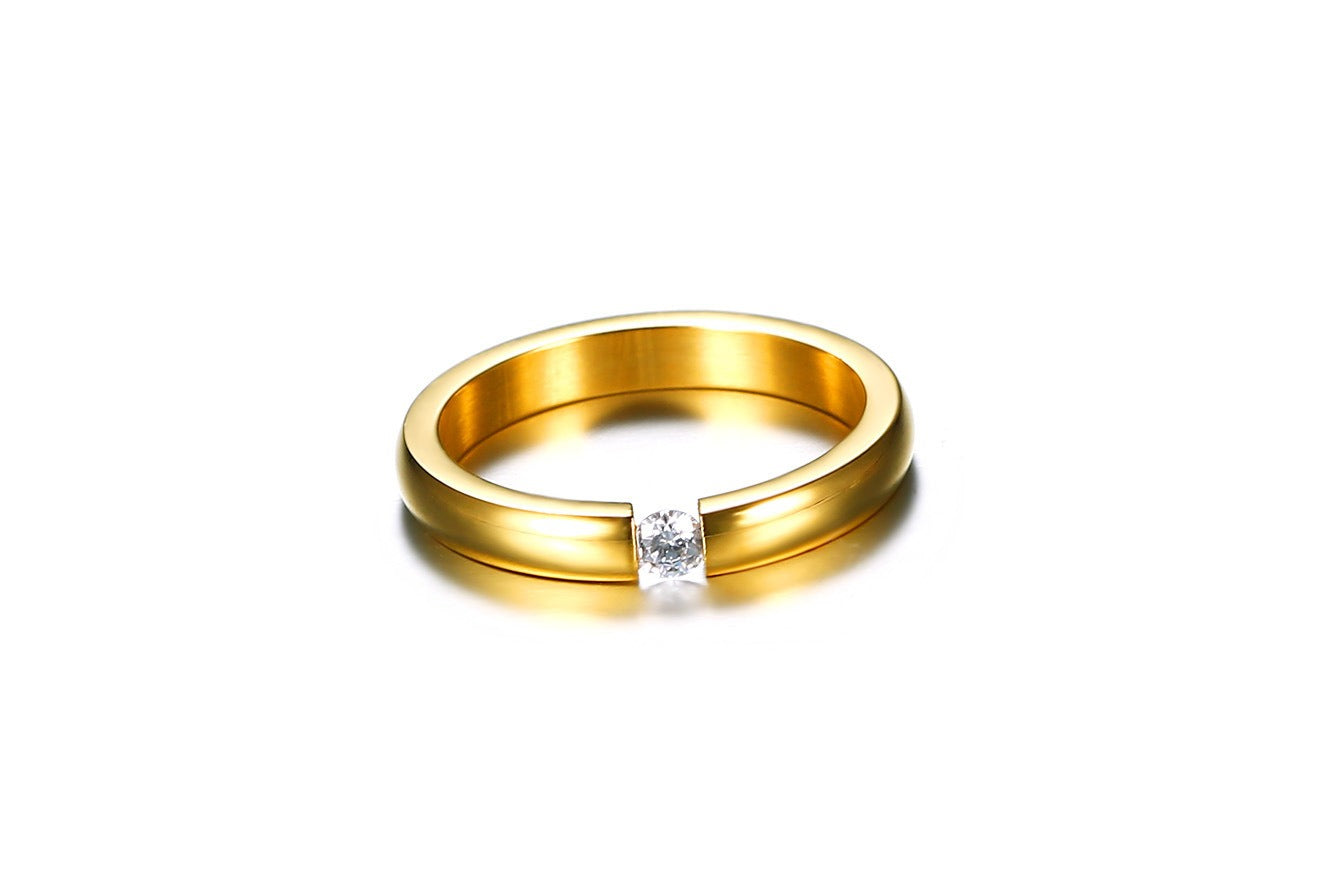 Titan Steel Rune Band – Gothic Minimalist Ring with Inset Zircon R-023
