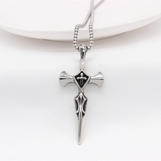 Kemstone Titanium Steel Sword Cross Pendant Necklace for Men P1403