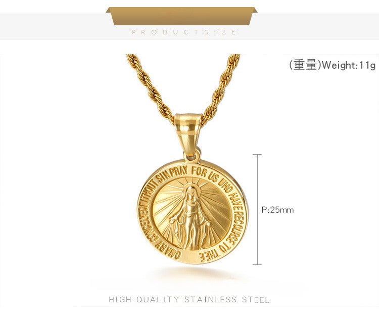 Kemstone Steel Medallion Necklace – Engraved Circular Pendant with Letter Charm for Men | Gothic Minimalist Jewelry KP80828-Z