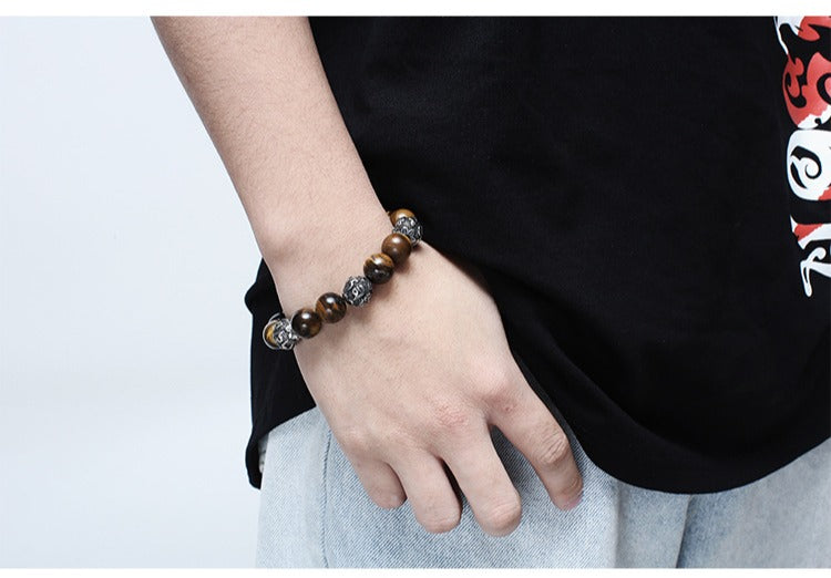 Kemstone Natural Tiger Eye Stone Mantra Bracelet – Earthy Protection, Ancient Wisdom KB119665-Z