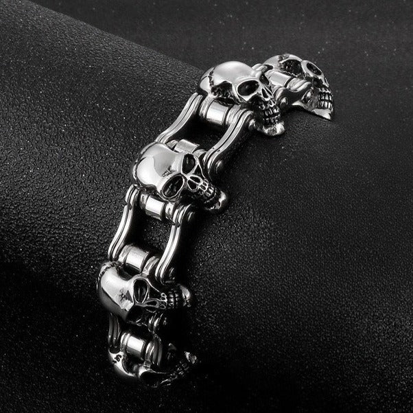 Kemstone Men’s Titanium Steel Skull Chain Bracelet – Gothic Biker Jewelry KB40290