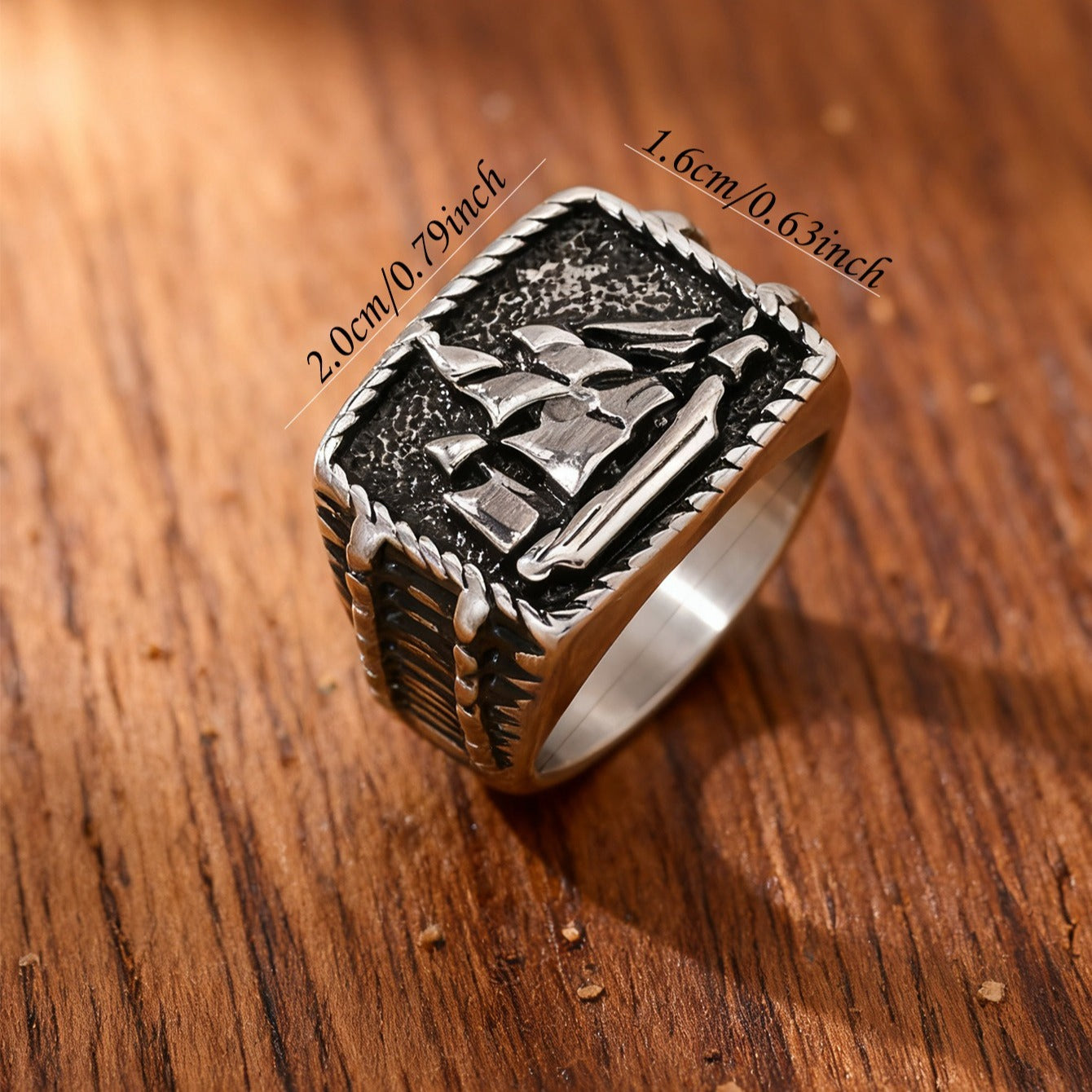 Kemstone Men’s Stainless Steel Sailboat Ring – Vintage Nautical Square Band TR0515