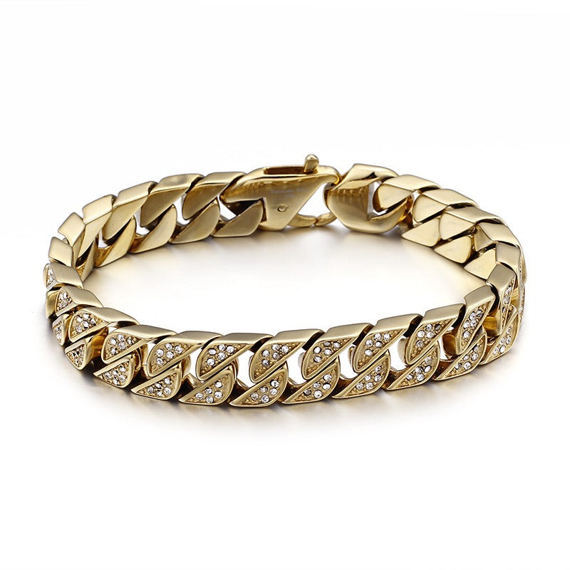 Kemstone Bold Cuban Link Chain - Stainless Steel Hiphop Necklace with Full-Cut Sparkling Stones KS102416-BD