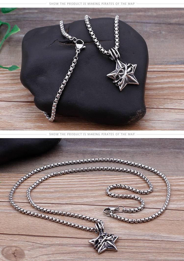 Kemstone Meteorite Star Pendant – Titanium Steel Necklace for Men, Raw Urban Gothic Jewelry KP77555-BD