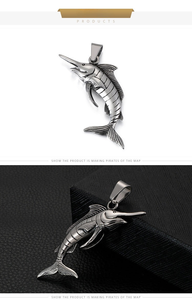 Kemstone Deep Sea Predator Pendant – Punk Tuna Necklace in Polished Stainless Steel KP57654-BD
