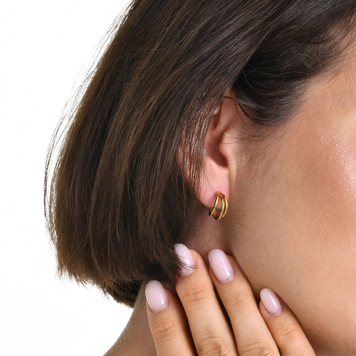 Pendientes de aro doble de acero inoxidable Kemstone | Accesorios minimalistas en forma de C para mujer EH-509
