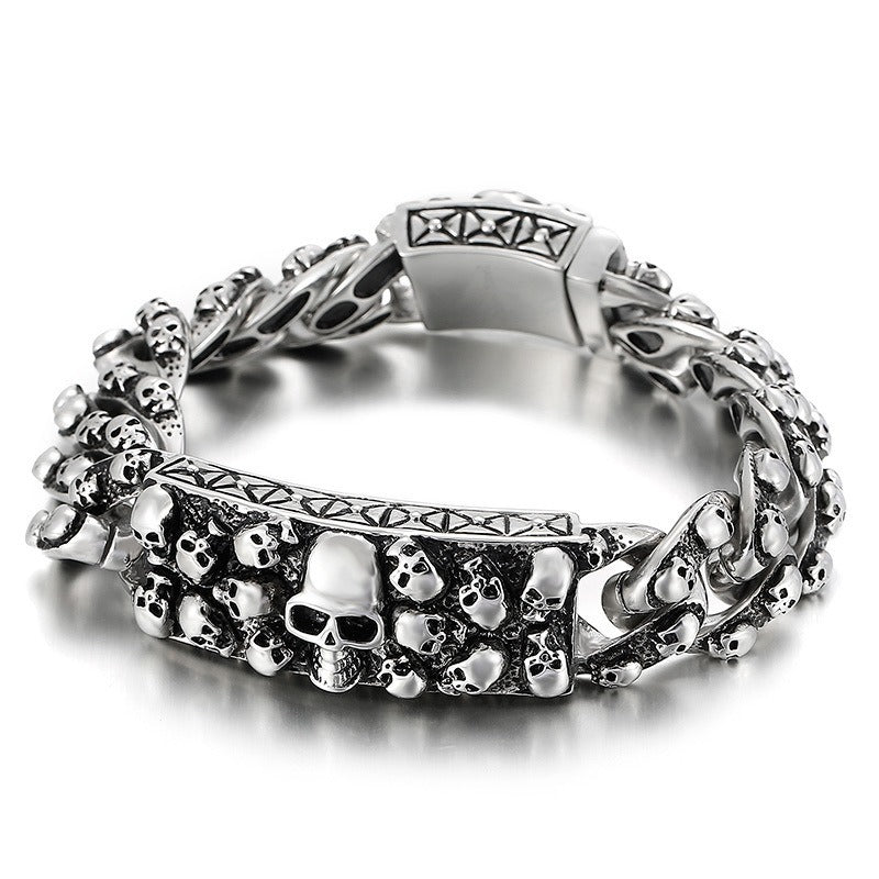 Kemstone Gothic Skull Titanium Steel Bracelet – Matte Black Rock Chain for Men’s Punk Streetwear KB80462-BD